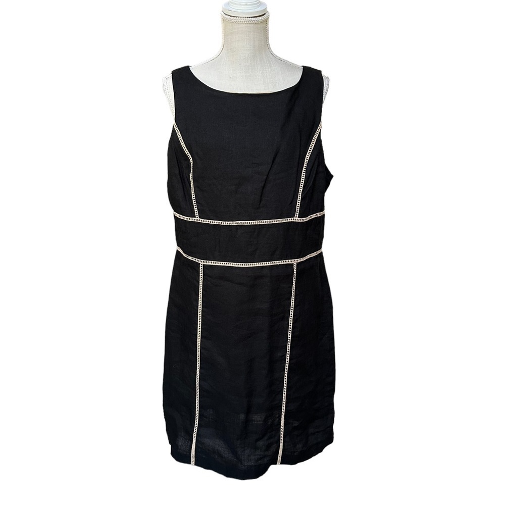 Kenar Women's 100% Linen Sheath Black &Tan Midi Dress Size: 14